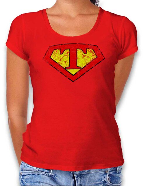 T Buchstabe Logo Vintage Womens T-Shirt red M