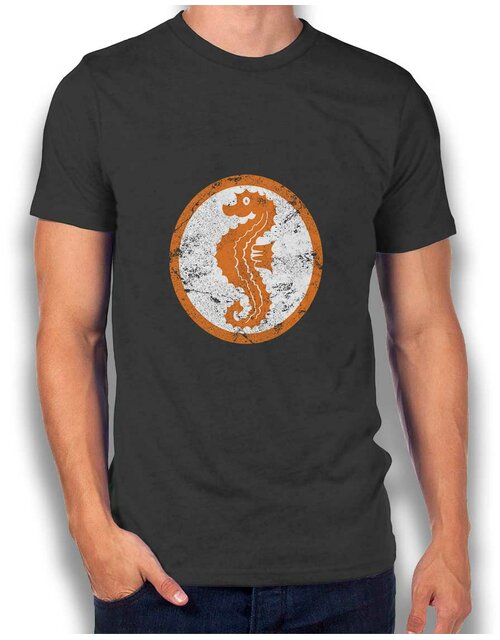 Seepferdchen Logo Vintage T-Shirt dunkelgrau L
