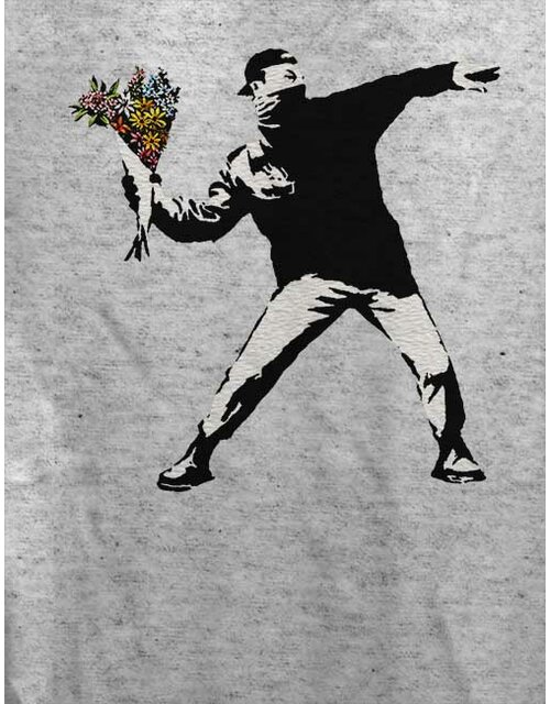 Banksy Flower Hooligan Damen T-Shirt grau-meliert L
