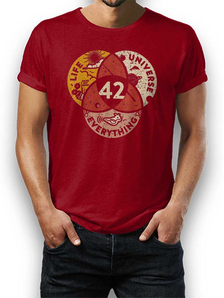 42 Answer To Life Universe And Everything T-Shirt bordeaux L