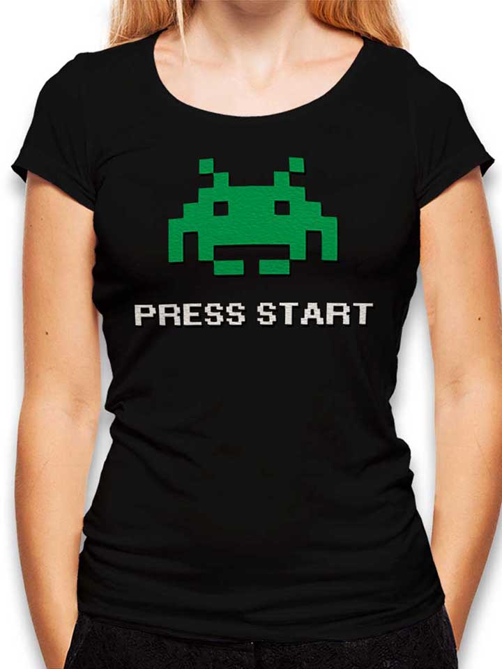 8-bit-alien-press-start-damen-t-shirt schwarz 1