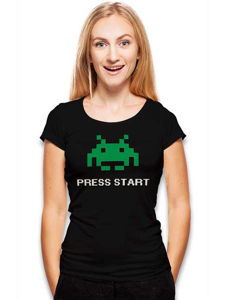 8-bit-alien-press-start-damen-t-shirt schwarz 2