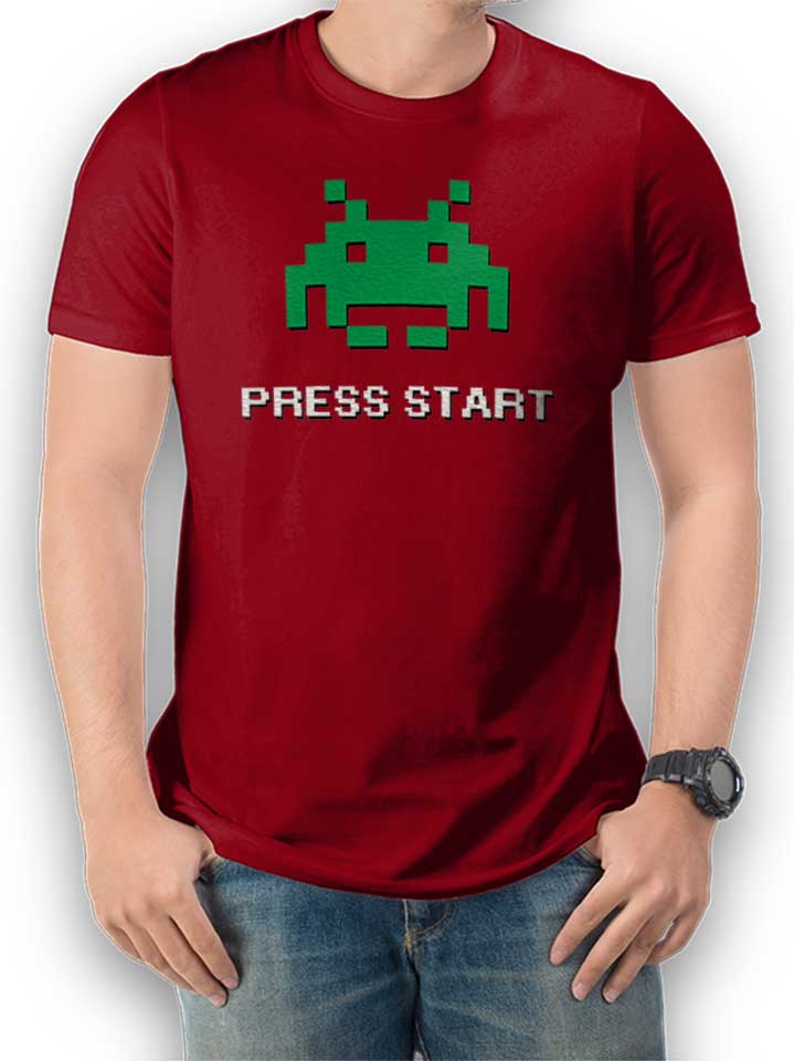 8-bit-alien-press-start-t-shirt bordeaux 1