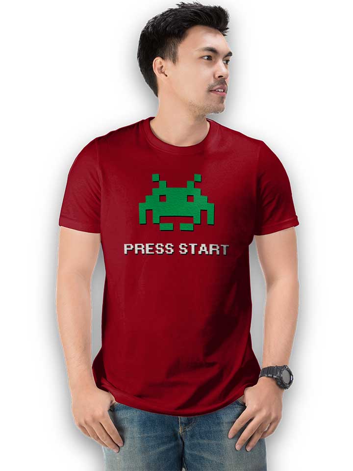 8-bit-alien-press-start-t-shirt bordeaux 2