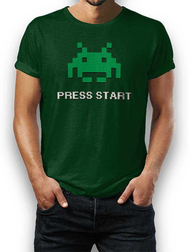 8 Bit Alien Press Start T-Shirt dunkelgruen L