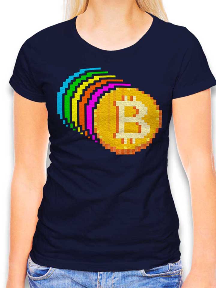 8 Bit Bitcoin Rainbow Damen T-Shirt dunkelblau L