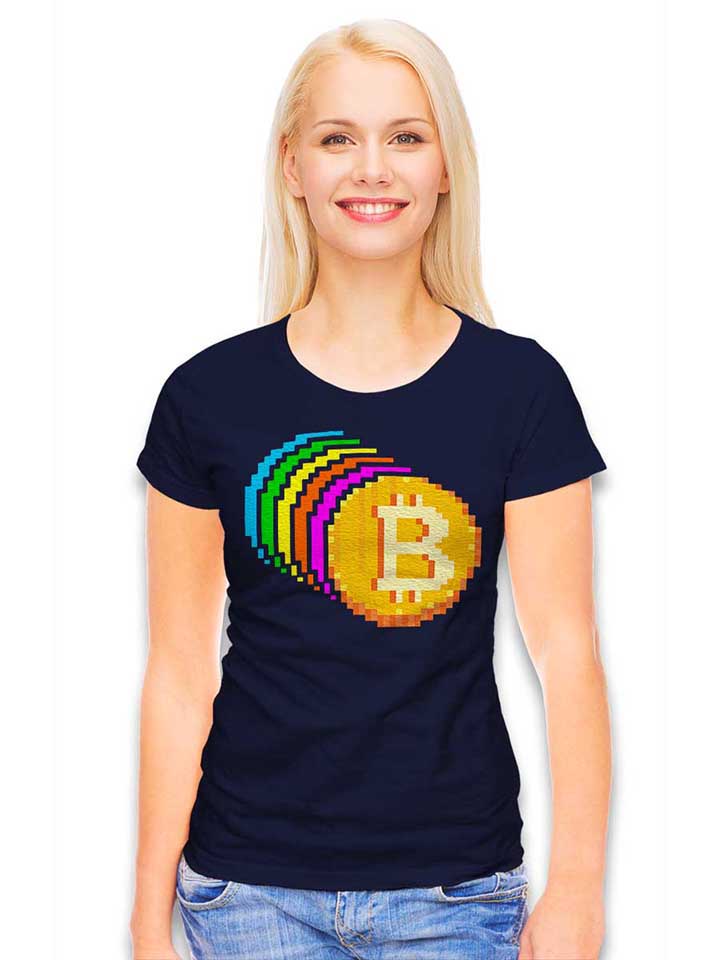8-bit-bitcoin-rainbow-damen-t-shirt dunkelblau 2