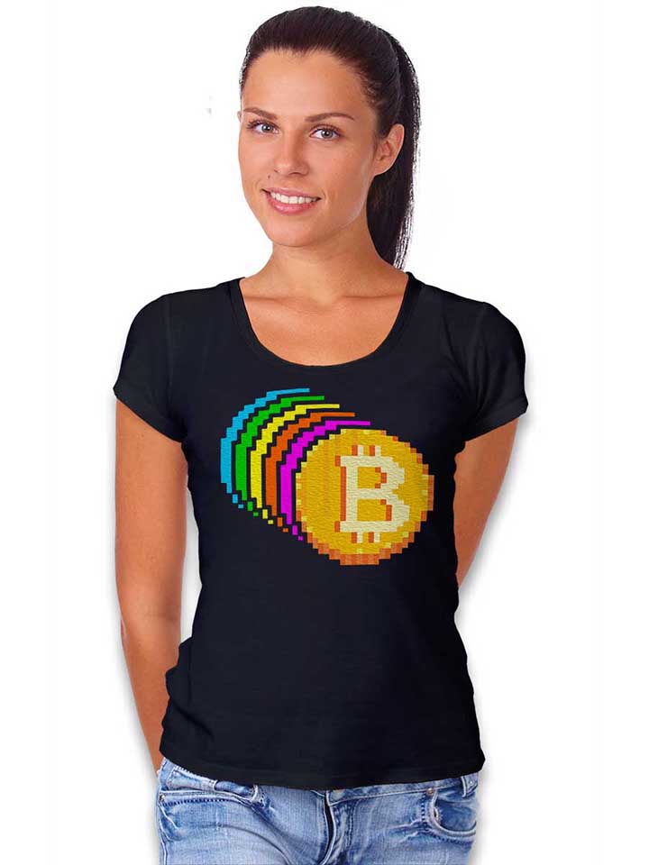 8-bit-bitcoin-rainbow-damen-t-shirt schwarz 2