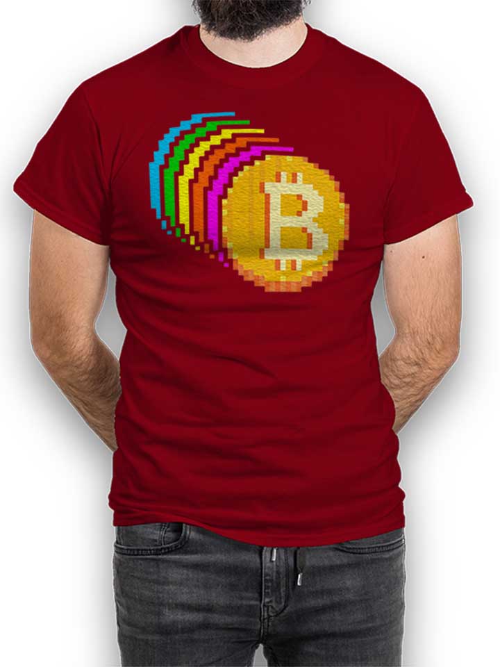 8 Bit Bitcoin Rainbow T-Shirt maroon L