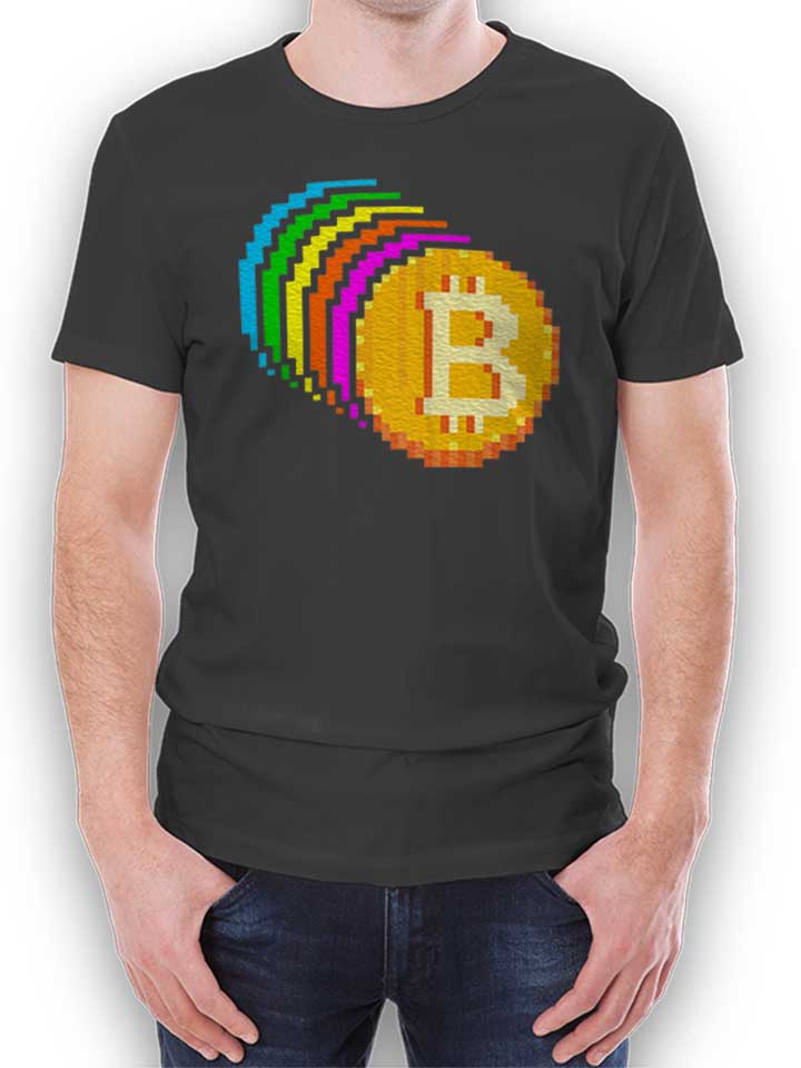 8 Bit Bitcoin Rainbow T-Shirt dunkelgrau L