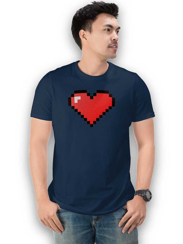 8-bit-heart-t-shirt dunkelblau 2