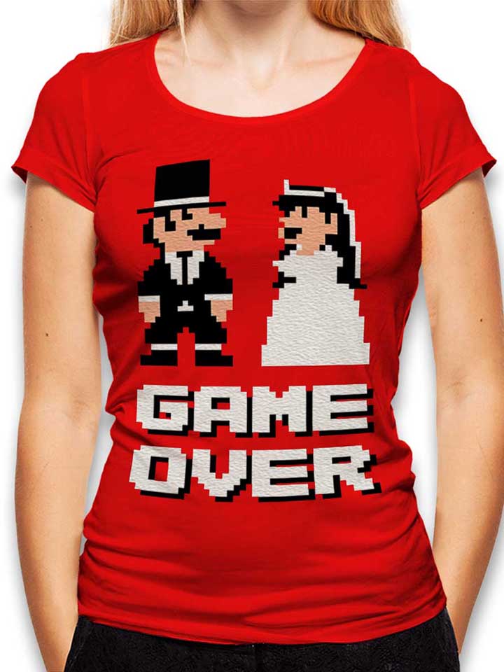 8 Bit Junggesellen Game Over Camiseta Mujer rojo L