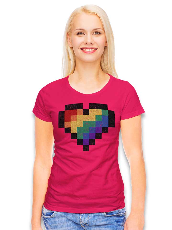 8-bit-rainbow-heart-damen-t-shirt fuchsia 2