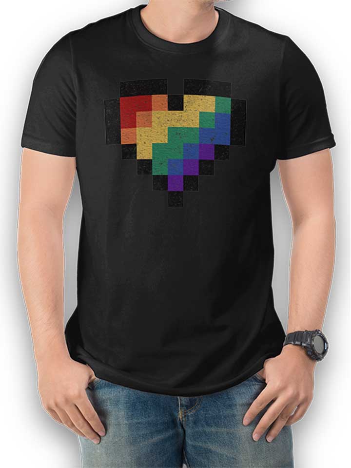 8 Bit Rainbow Heart Kinder T-Shirt schwarz 110 / 116