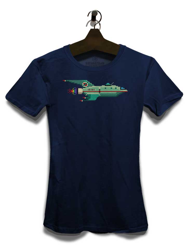 8-bit-roket-ship-damen-t-shirt dunkelblau 3