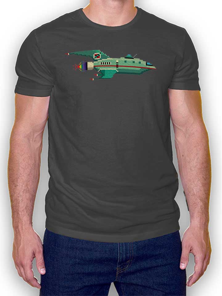 8 Bit Roket Ship T-Shirt dunkelgrau L