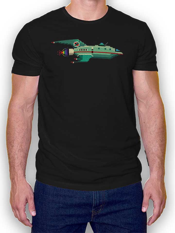 8 Bit Roket Ship T-Shirt schwarz L