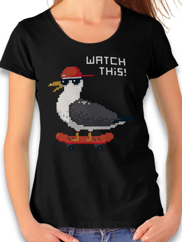 8 Bit Skateboard Seagull Womens T-Shirt black L