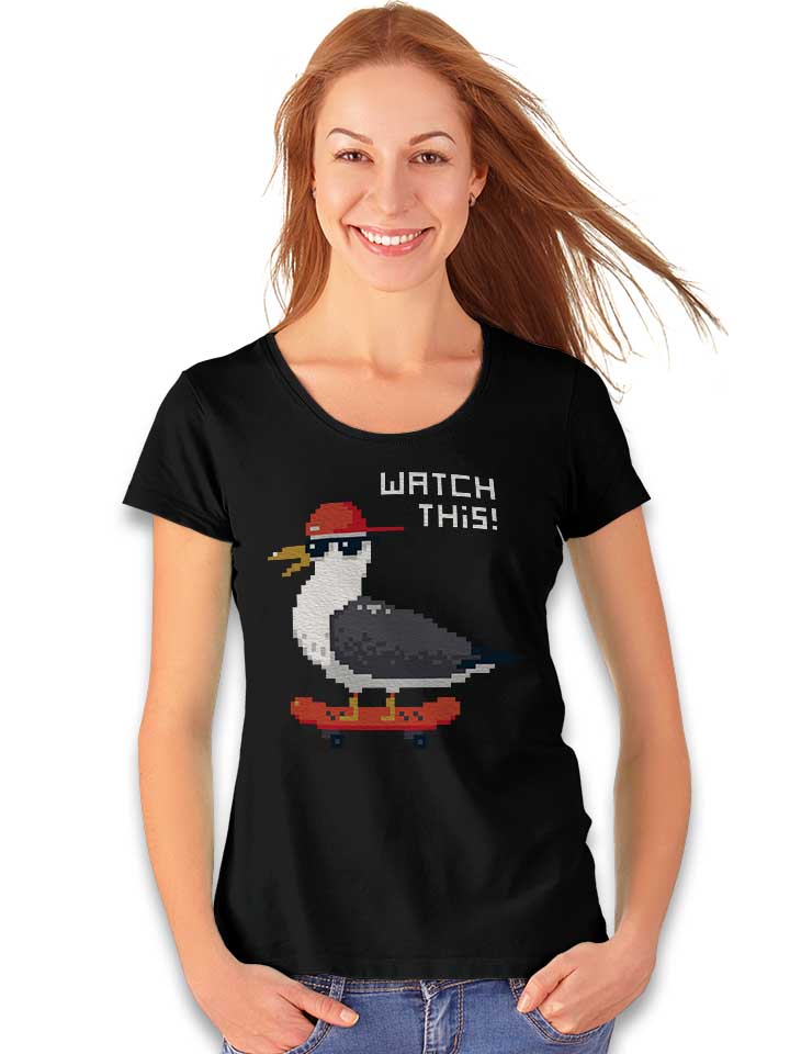 8-bit-skateboard-seagull-damen-t-shirt schwarz 2