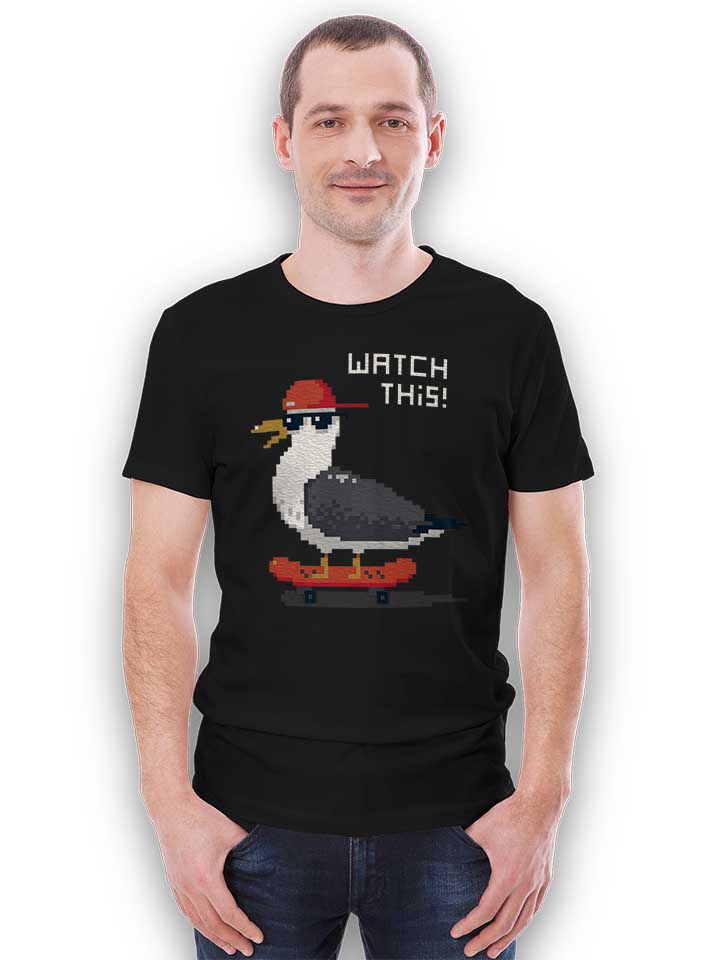 8-bit-skateboard-seagull-t-shirt schwarz 2