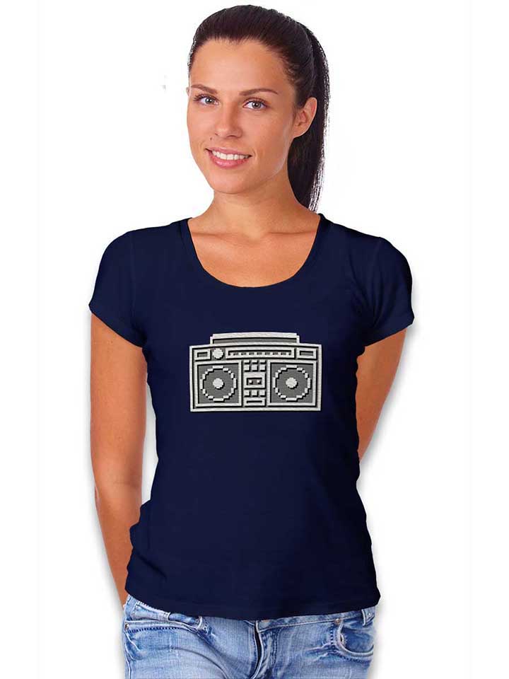 8bit-boombox-damen-t-shirt dunkelblau 2