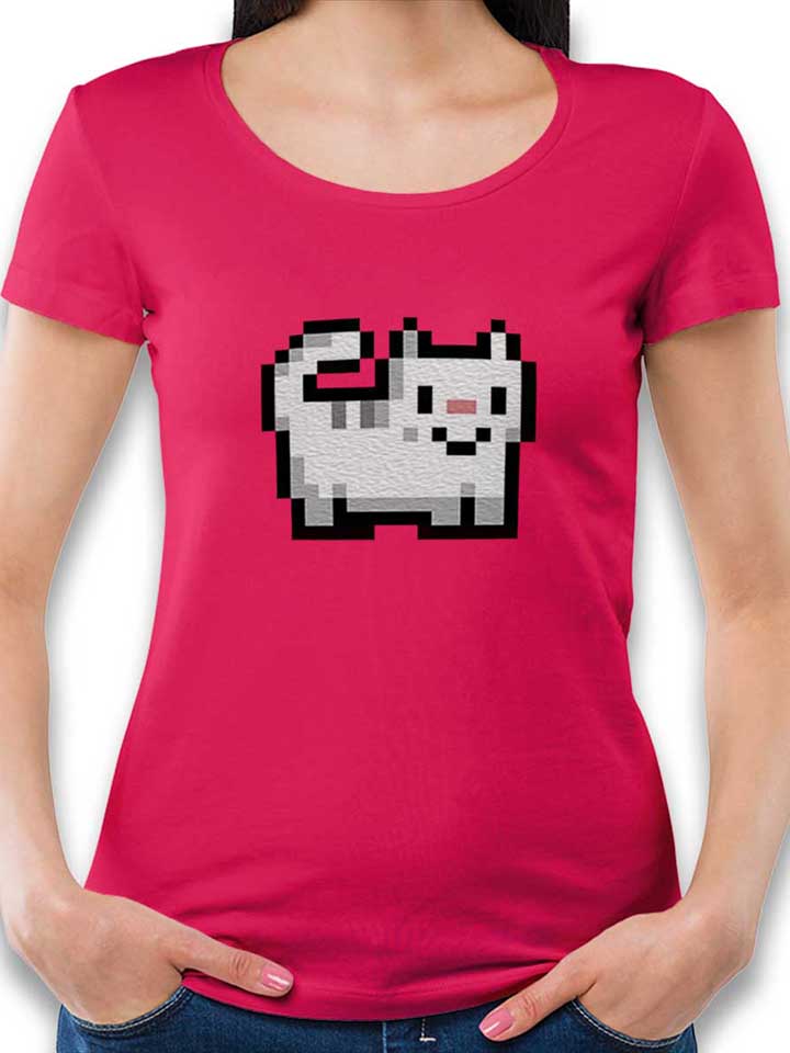 8Bit Cat Damen T-Shirt fuchsia L