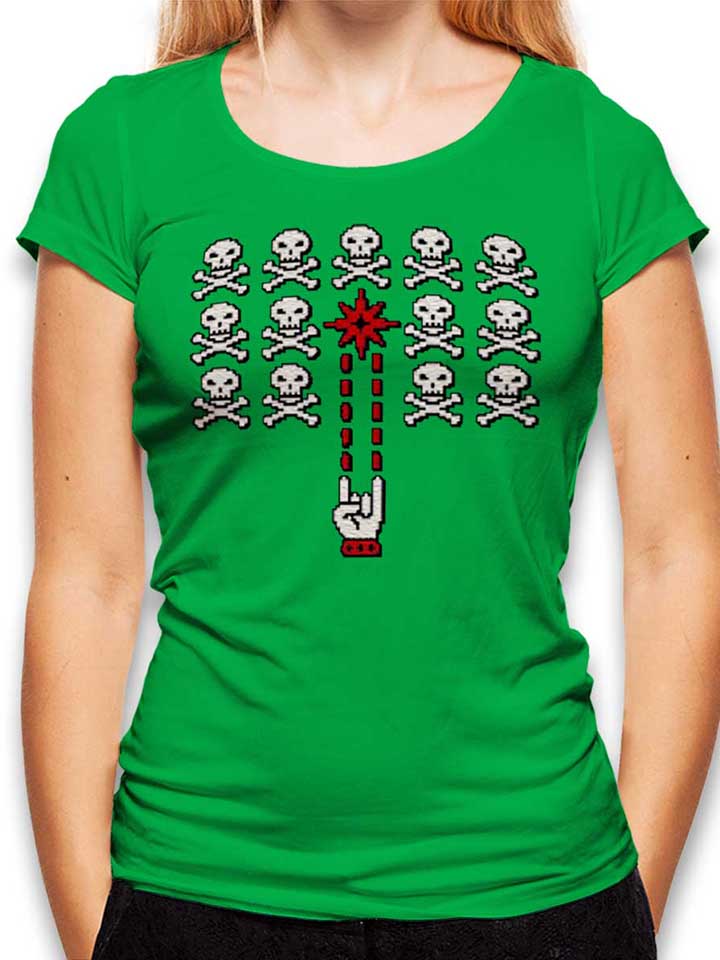 8bit-skull-invaders-damen-t-shirt gruen 1
