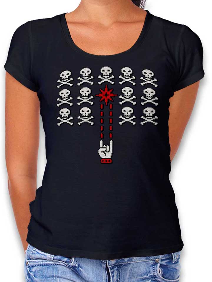 8bit-skull-invaders-damen-t-shirt schwarz 1