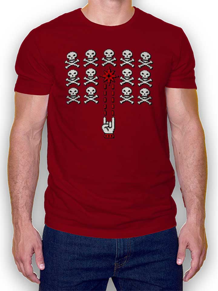 8Bit Skull Invaders T-Shirt bordeaux L