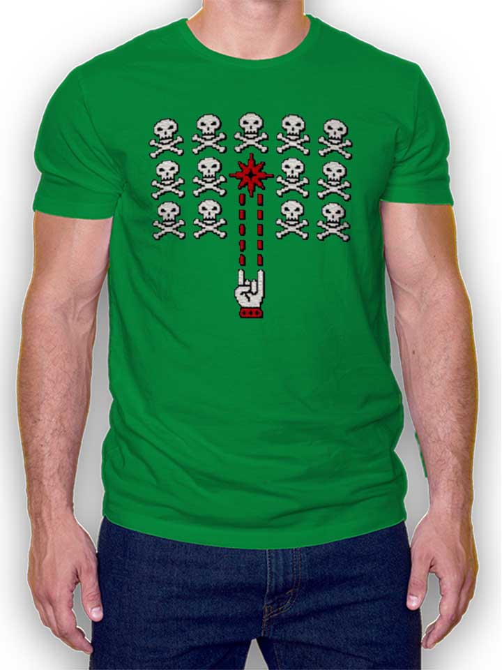 8Bit Skull Invaders T-Shirt gruen L