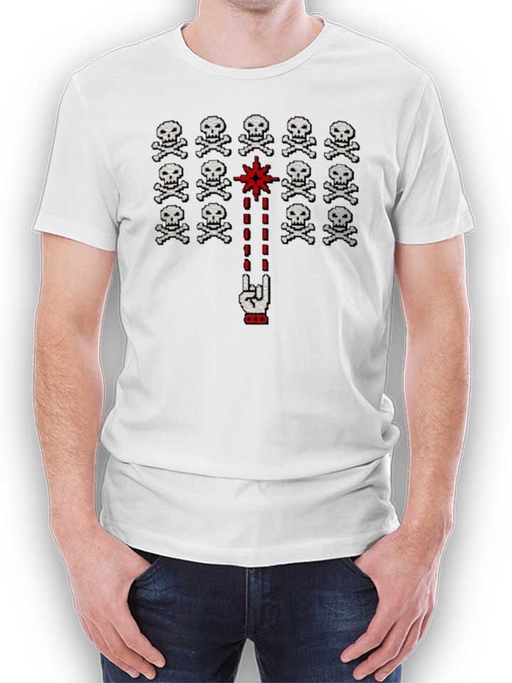 8Bit Skull Invaders Kinder T-Shirt weiss 110 / 116