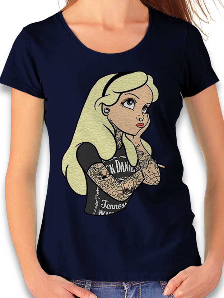 Alice Tattoo In Wonderland Womens T-Shirt deep-navy L