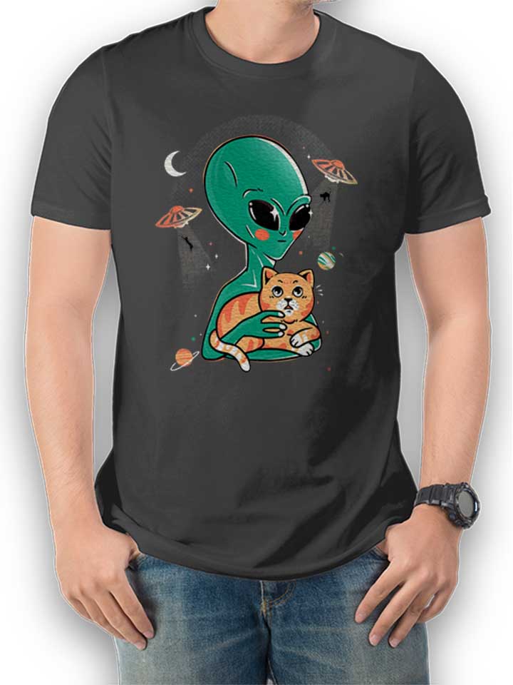 Alien Cat Lover T-Shirt dunkelgrau L