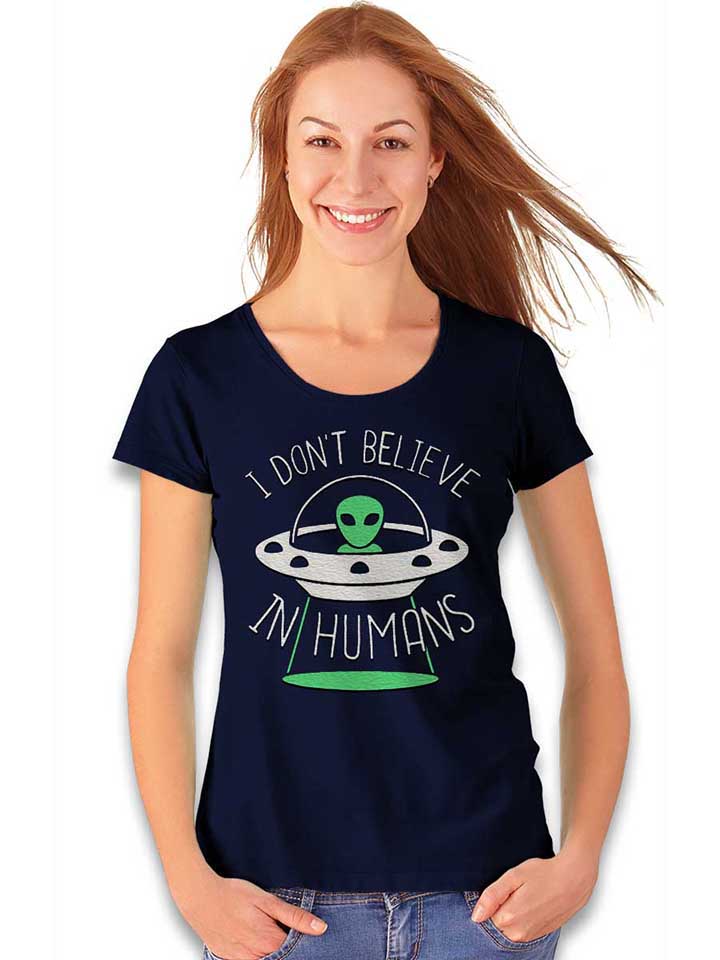 alien-i-dont-belive-in-humans-damen-t-shirt dunkelblau 2