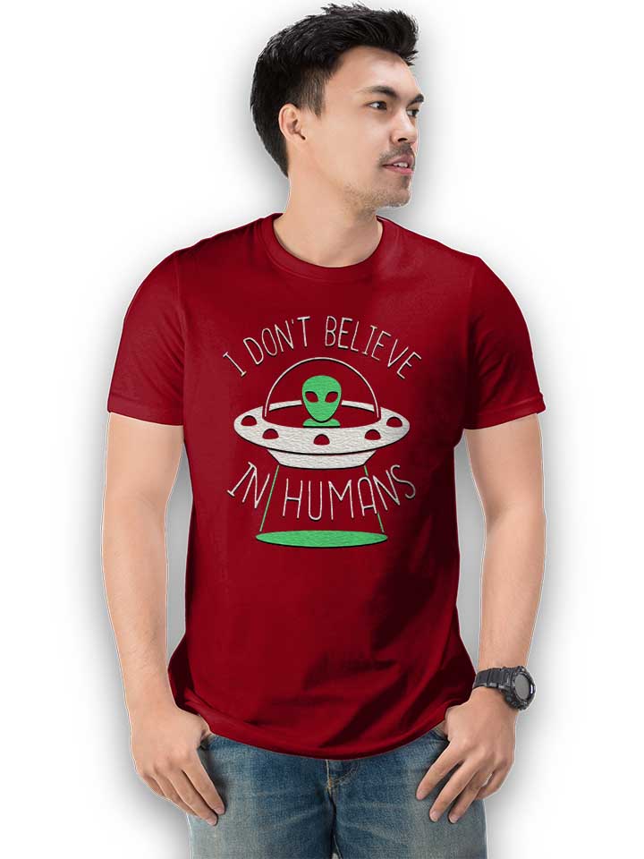 alien-i-dont-belive-in-humans-t-shirt bordeaux 2