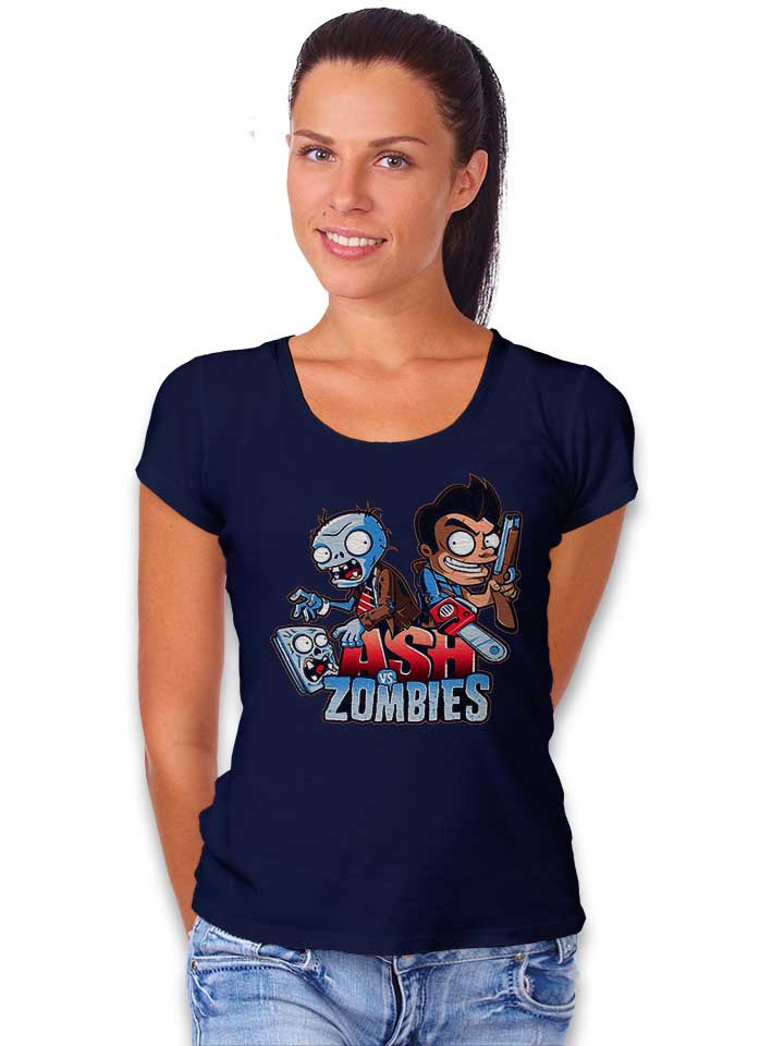 ash-vs-zombies-damen-t-shirt dunkelblau 2