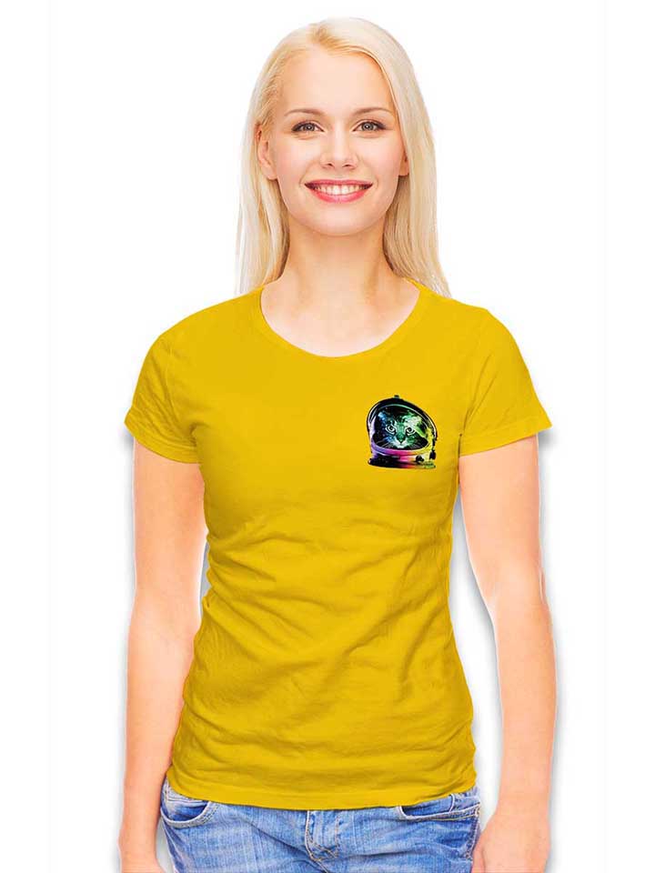 astronaut-cat-chest-print-damen-t-shirt gelb 2