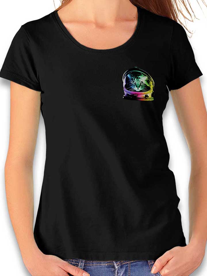 astronaut-cat-chest-print-damen-t-shirt schwarz 1