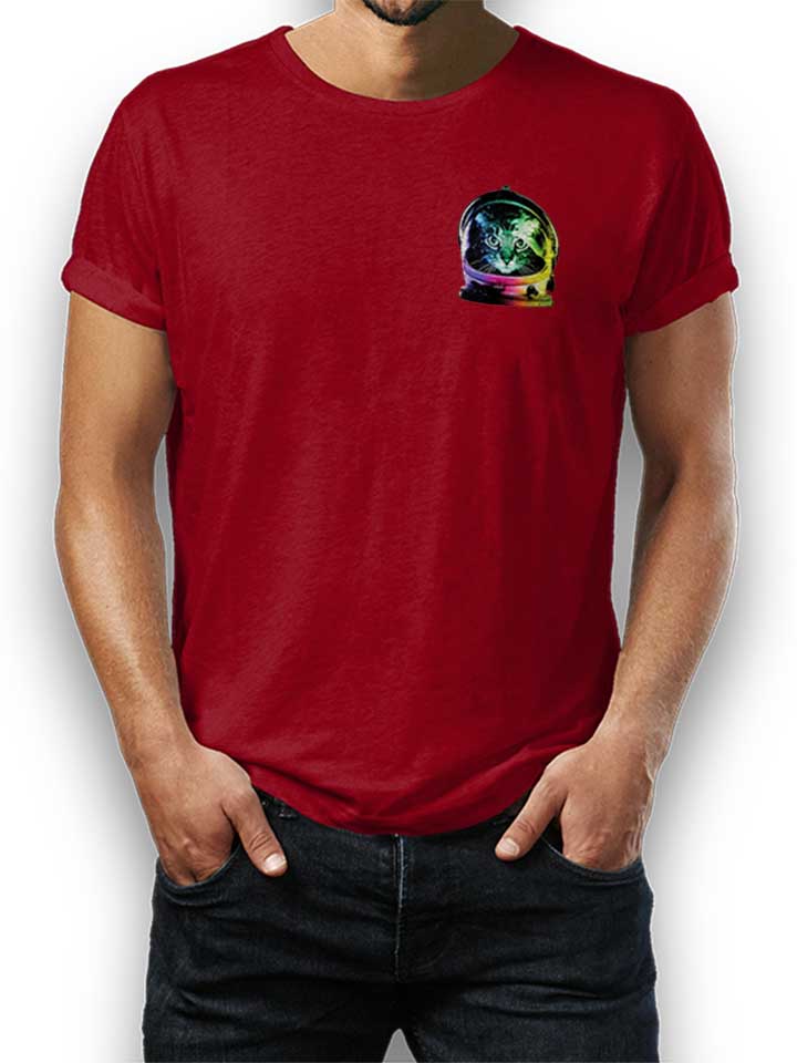 Astronaut Cat Chest Print T-Shirt bordeaux L