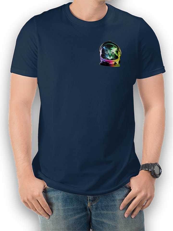 Astronaut Cat Chest Print T-Shirt dunkelblau L