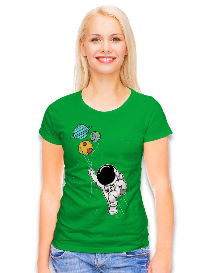 astronaut-planet-ballons-damen-t-shirt gruen 2