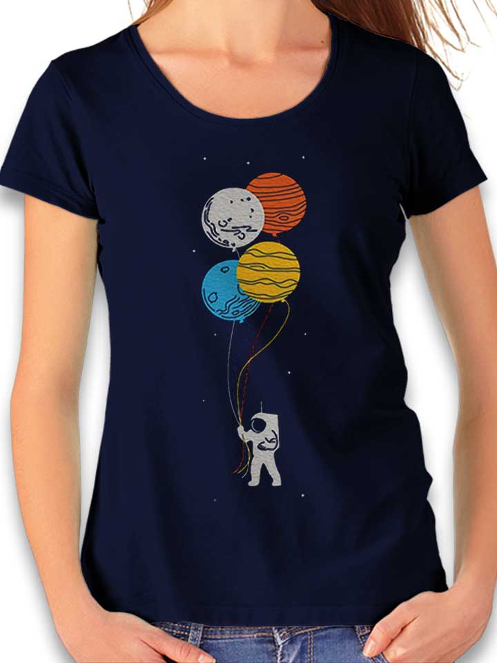 Astronaut Planet Baloons Damen T-Shirt dunkelblau L