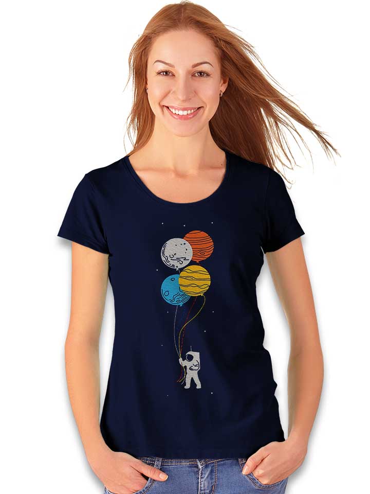 astronaut-planet-baloons-damen-t-shirt dunkelblau 2