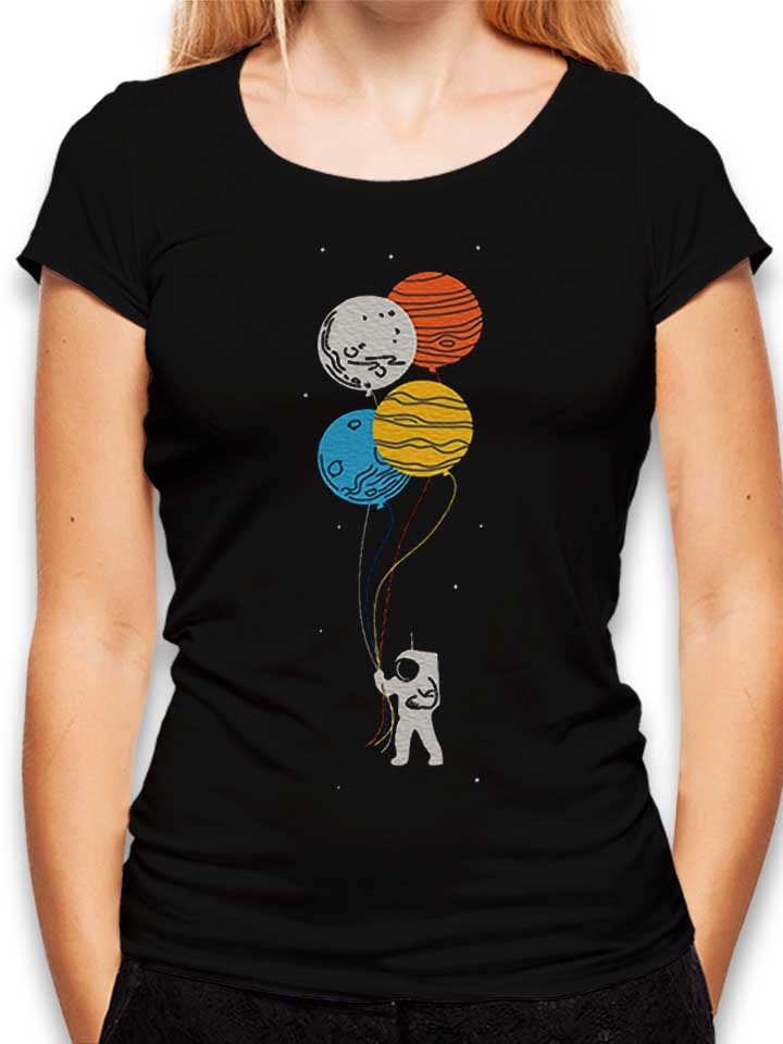astronaut-planet-baloons-damen-t-shirt schwarz 1