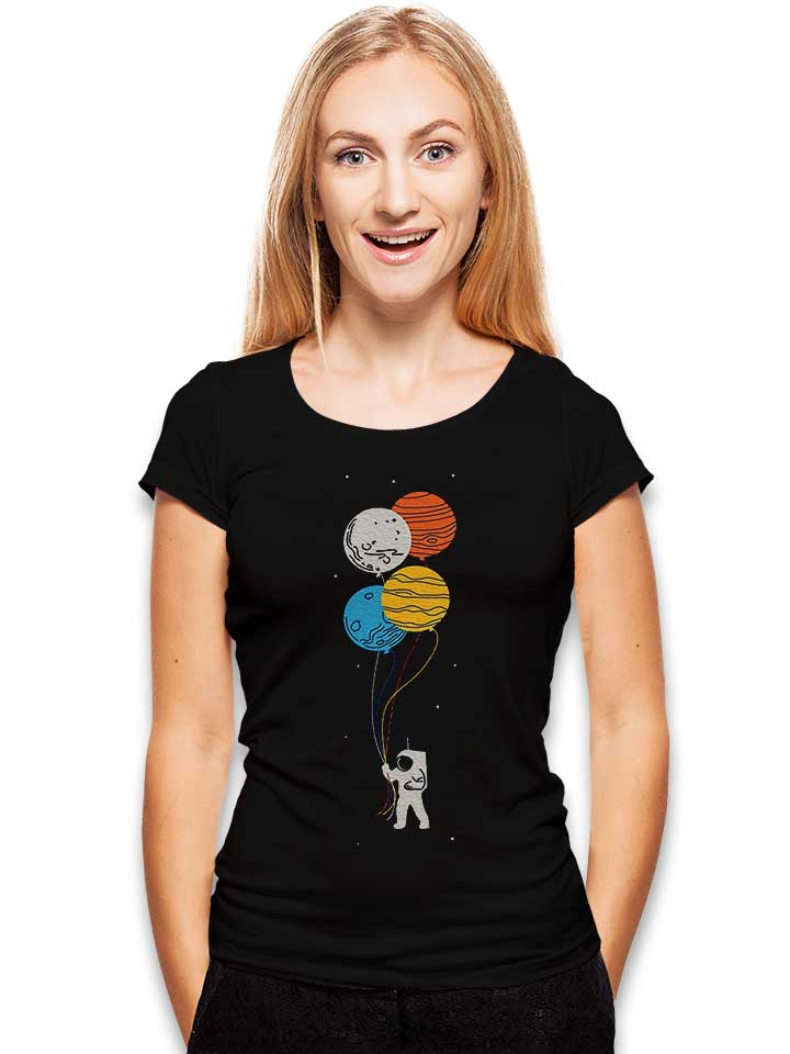 astronaut-planet-baloons-damen-t-shirt schwarz 2