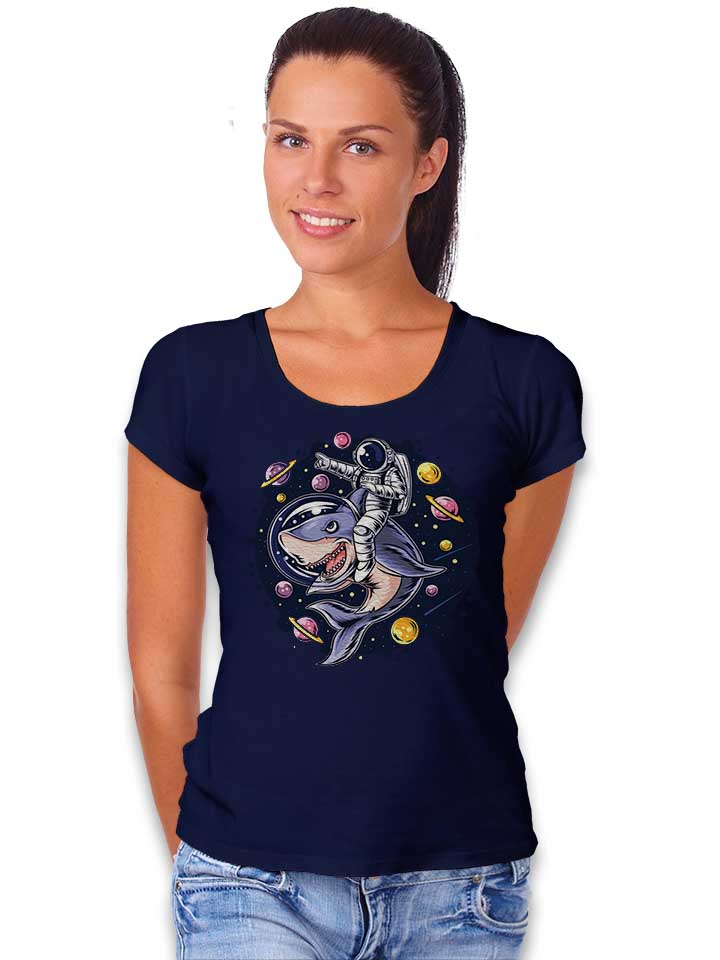 astronaut-riding-shark-damen-t-shirt dunkelblau 2