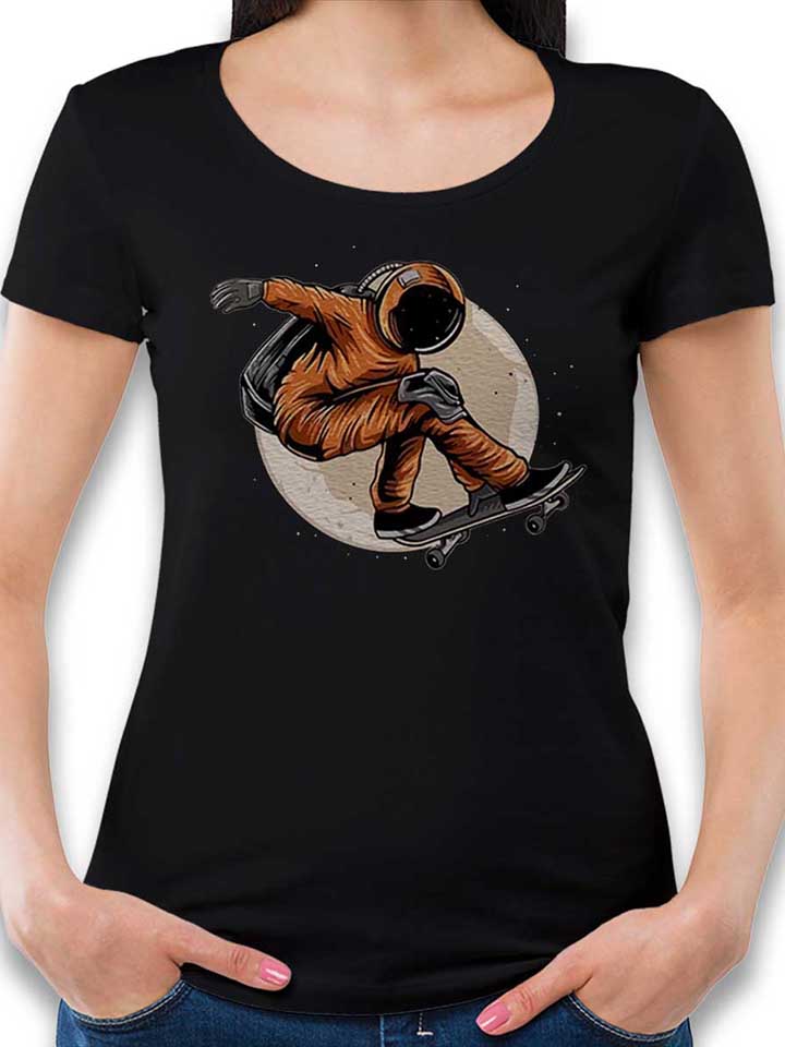 Astronaut Skater Moon Damen T-Shirt schwarz L