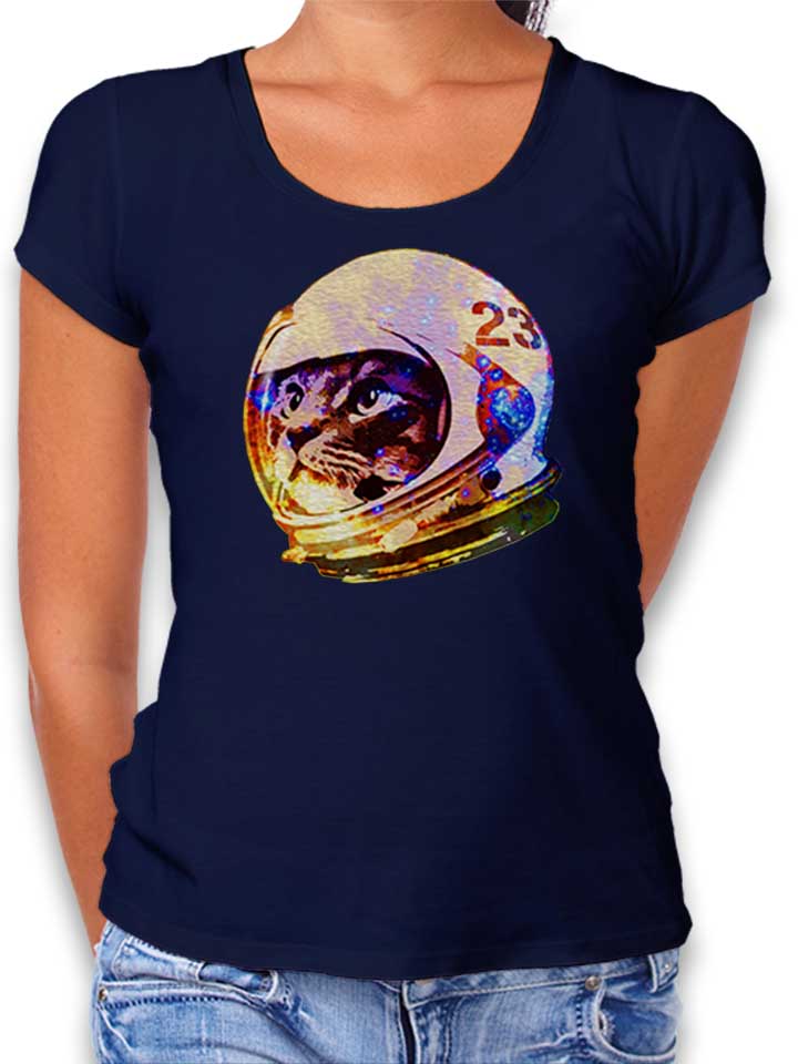 Astronaut Space Cat 02 Damen T-Shirt dunkelblau L