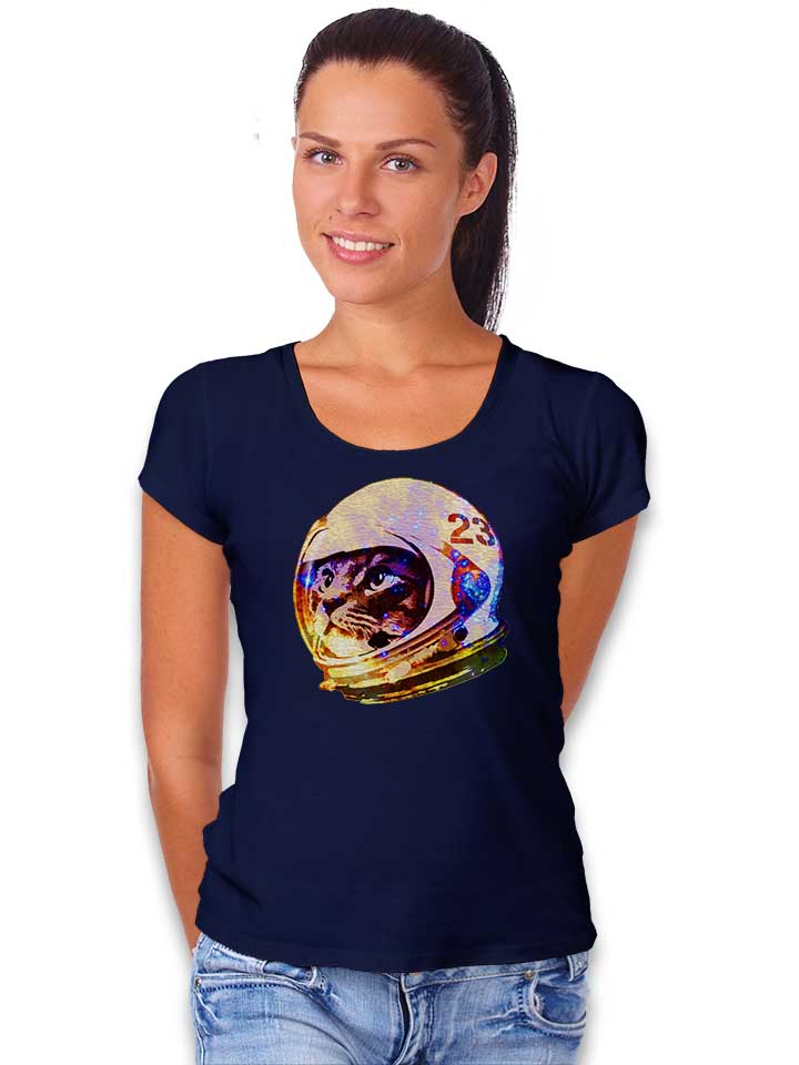 astronaut-space-cat-02-damen-t-shirt dunkelblau 2