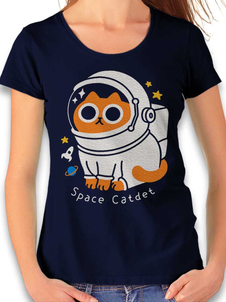 Astronaut Space Cat Damen T-Shirt dunkelblau L